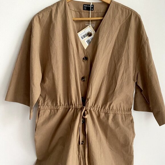 Frank and Oak Kapok  Jumpsuit Beige Half Sleeve Drawstring Waist L - Picture 2 of 5